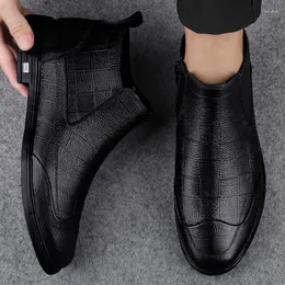 Botas 2023 Moda Inverno Masculino Couro Genuíno Sapatos de Trabalho Para Quente Pelúcia Confortável Preto Marrom À Prova D' Água Tornozelo Masculino