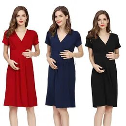 Горные платья для беременных новая модная летняя материнская платья с коротким рукавом, грудью, кормление для беременных для беременных мягкая ткань HKD230808