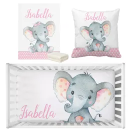 Sängkläder set Lvyziho Baby Girl Crib Anpassad namn Pink Elephant Bedding Set Baby Shower Gift Bedding Set 230809