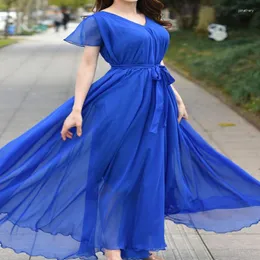 Vestidos de talla grande, Vestido veraniego bohemio, ropa de moda de Corea, vestido elegante de cintura holgada delgada, Túnicas, Vestido largo de gasa elegante para mujer