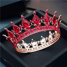 Bröllopshår smycken teardrop tiaras och kronor rosa röda diadem kungliga drottning king full cirkel ornament brud bröllop hår smycken parti tillbehör 230808