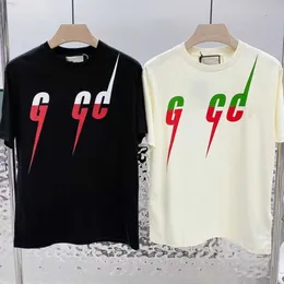 GU Colorful Letter Lightning Designer Cute Shirts Couple Short Sleeve Quality Cotton Luxury Mens Womens Wear Wholesale Price 10% Off for 2 Pieces 000