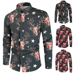 Camisas Casuais Masculinas Moda de Natal Top Camisa Lapela 3D Blusa Estampada Digital Bonito Pulôver Blusas Botão Festa