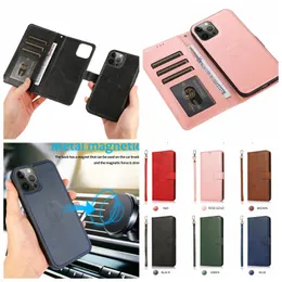 2in1 Removable Leather Wallet Cases For Iphone 15 Pro Max 14 Plus 13 12 11 X XS XR 8 7 6 Retro Detachable Car Bracket Holder Magnetic Flip Cover Card Slot Pouch Strap