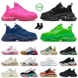 Luxury Triple S 17FW Clear Sole Paris Triples Casual Shoes Nylon For Men Women Designer Sneakers Mens Womens Platform Black White Top Leather Trainers