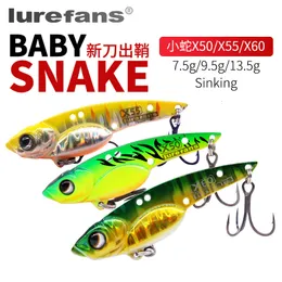 Betar lockar 5st LureFans baby Snake X50 X55 X60 SINKING VIB Fiske Lure 7 5G 9 5G 13 5G Metal Suit Artificial Wobbler för bas Hard Bait 230809
