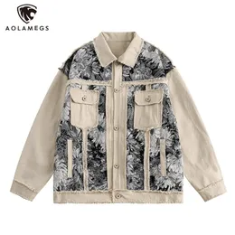 Mens Jackets Streetwear Floral Patch Raw Edge Denim For Men Lapel Single Breasted Casual Jack -kappa Fashion Autumn Par Outwear 230809