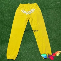 SP5DER 555555 Young Thug Men's Pants 2022 Yellow Sweatpants Men Women Foam 5555555 Angel Joggers Terry Loose Drawstring Trousers