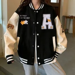 Womens Jackets koreansk version av retro alfabetet tryck baseballuniform för män och kvinnor allmatch harajuku stil lös par jacka 230808