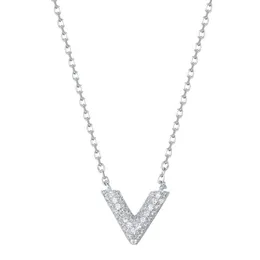 2023 Fashion New Hot Selling Japanese and Korean 925S Silver Small V-shaped Full Diamond Pendant with Minimalist Necklace