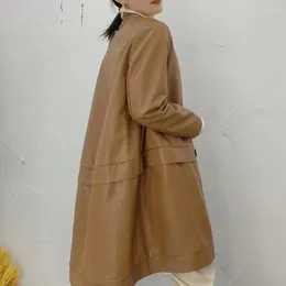 女性用革の本物のジャケット女性本物のコート2023春のシープスキン大サイズルーズロングウィンドブレイカーアブリゴ