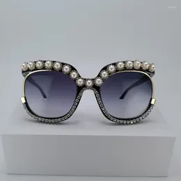 Óculos de sol fashion faça você mesmo oval feminino feminino diamante pérola oversized óculos de grife UV400