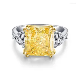 Cluster-Ringe Damen-Ring, 925er-Sterlingsilber, 5,0 ct, Zirkon, quadratisch, Blumenschliff, hoher Kohlenstoff-Diamant, luxuriös, gelb, Hochzeit