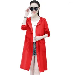 Kvinnorjackor Fashion Windbreaker Summer 2023 Ms Sun-Protective Clothing's Anti-ultraviolet Long Hooded Ice Silk Thin Coat Fide