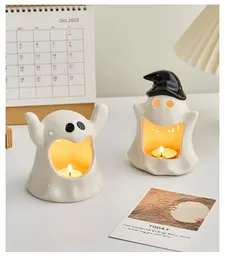 Decorative Objects Figurines Home Decor Accessories Gifts White Ceramic Ghost Figurine Candle Holder Living Room Office Aesthetic Wax Candles Candlestick 230809