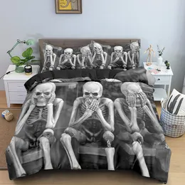مجموعات الفراش 3D Skull Davet Cover 220x240 Skeleton Bedding Set Cover Luxury Cleilt مع Zipper Closure 2/3pcs Queen Size Sets Sets 230809