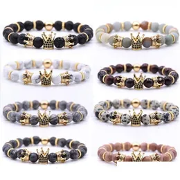 Jewelry Mticolor Support Fba Drop Natural Volcanic Rock Handmade Beaded Bracelet Inlaid Zircon Crown Fashion Charm Delivery Party Even Dhymq