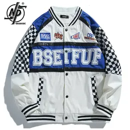 Męskie kurtki American Vintage Motorcycle Bomber Jacket Men Letter Print Y2K Varsity Racing Patchwork Baseball UNISEX 230809