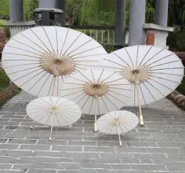 DHL 40 60cm Diameter China Japan Paper Umbrella Traditional Parasol Bamboo Frame Wooden Handle Wedding Parasols White Artificial UmbrellasZZ