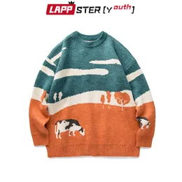 Męskie swetry Lappster-youth Cows Kawaii Vintage Winter Sweters Pullover O-Neck Korean Fashions Sweter Women Casual Harajuku Ubrania 230808