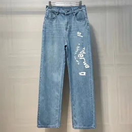 Jeans de grife feminino primavera verão irregular carta impressão offset cintura alta jeans tubo reto feminino