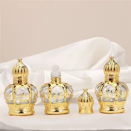 Storage Boxes Bins 15ML Portable Fillable Perfume Roller Bottle Empty Luxury For Perfumes Glass Storage Gold Crown Essential Oil 230809
