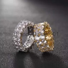 7-12 Gold Rings Micro Micro Paded 2 Row Rings Zircon Hip Hop Silver Flated Finger Finger for Men Women X0809