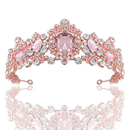 Jóias para cabelo de casamento KMVEXO Tiaras Coroa de casamento Acessórios para cabelo de noiva Luxo Barroco Cristal Rosa Rainha Coroa Mulheres Adulto Presente Festa Jóias para Cabelo 230808