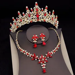 Свадебные ювелирные украшения наборы красной короны свадебные украшения для женщин для женщин розовые ожерелья для ожерелья тиары