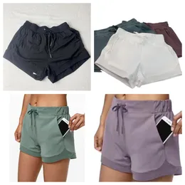 Mode lyxig luluminyoga shorts leggings fasta färg kvinnor sport byxor shorts hög midje höft lyft fitness elastisk