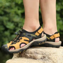 Sandalen Outdoor Echtes Leder Herren Sandalen Hohe Qualität Sommer Anti Slip Strand Schuhe Sportschuhe Herren Bergsteigen Reise Schuhe Z230809