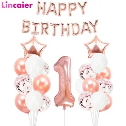 Inne imprezy imprezowe zapasy różowej złotej folii balon balon konfetti lateks balon 1st Dekoracje przyjęcia urodzinowe Pierwsza dziecko księżniczka dziewczyna chłopiec mój 1 rok 230809