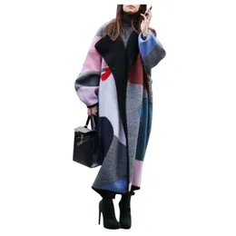 Casaco de Inverno Feminino Misturas de Lã Feminino Lapela Larga Mistura de Impressão Digital Oversize Longo Trench Colorf Outwear Drop Delivery Apparel Wo Dhfhi