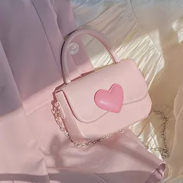 Evening Bags Pink Heart Girly Small Square Shoulder Bag Fashion Love Women Tote Purse Handbags Female Chain Top Handle Messenger Bags Gift 230809