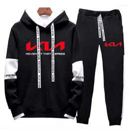 Herrspårar 2023 Autumn Kia Motors logotyp tryckta pullover byxor harajuku hoodies två bit set män kläder hoodie set 2 kostym