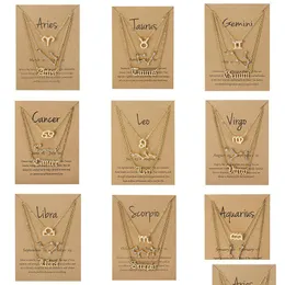 Pendant Necklaces 3Pcs/Set 12 Zodiac Sign Necklace For Women Constellation Chain Choker Birthday Jewelry With Cardboard Card Drop Deli Dh4Dn