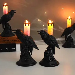 Inne imprezy imprezowe zapasy Halloween LED LED Black Crow Candlestick Holding Candle Lampa Ornament Dekoracja do nawiedzonego domu Prop 230809