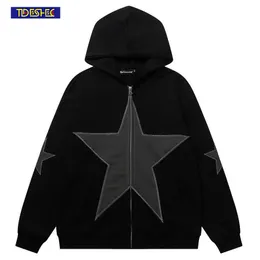 Мужские толстовки толстовок Harajuku Коттонная уличная крылья для толстовки Hip Hop zip up up y2k y2k винтажный звезда пэквор