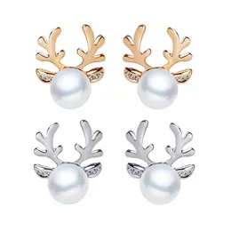 Stud Luxury Pearl Antlers Orecchini Natale Renna Alce Animale Strass Cristallo Argento Per Le Donne Ragazze Moda Gioielli Drop Delivery Dhrnn