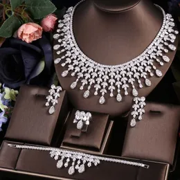 Wedding Jewelry Sets Janekelly 4pcs Bridal Zirconia Full For Women Party Luxury Dubai Nigeria CZ Crystal necklace sets 230808