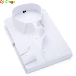 メンズドレスシャツホワイトツイルコットンシャツ男性用シングルスリーブスクエアカラービジネスウェディングカミサブルーピンクマンケムズS-5XL 230808
