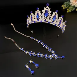 Halsband örhängen set fest smycken vatten droppe bröllop krona prinsessan huvudstycke koreansk stil