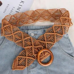 Belts Women Wax Rope Beach Hand-woven DIY Braided Belt Ethnic Style Round Wooden Button Waist Chain
