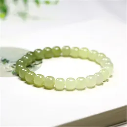 Strand Natural Stone Hetian Jade pärlstav armband Vitgröna pärlor Pendant Stretch Charm Prayer Energy Jewelry