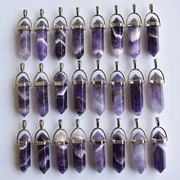 Natural Stone Stripe Amethyst Pillar Charms hängen för halsbandörhängen smycken