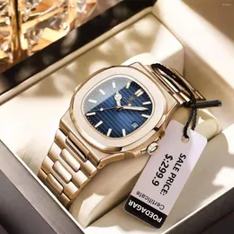 Wristwatches POEDAGAR Luxury Man Wristwatch Business Stainless Steel Quartz Men Watch Waterproof Luminous Date Square Men's Watches Clock