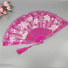 Produtos de estilo chinês Leque de mão de renda feminina translúcido Leque de renda rosa Leque dobrável Wing Chun Dança Fã de renda espanhola Presente de casamento para casa Ornamento decorativo