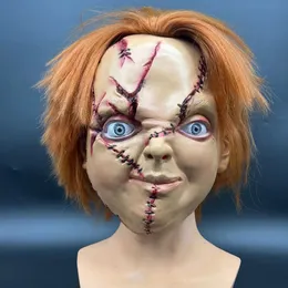 Parti Maskeleri Cadılar Bayramı Korku Filmi İyi Guy Chucky Mask Saç Monster Masquerade Lateks Sahne Deluxe Yenilik Kostüm Parti Tam Baş Maskesi 230809