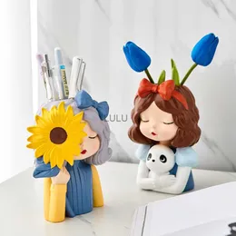 Cute Desk Decor Vases Resin Figure Vase Aesthetic Room Flower Pot Modern Decorative Vase Kawaii Decoration Home Art Plant Pot HKD230810