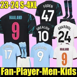 Haaland 축구 유니폼 23 24 De Bruyne Mans Cities Grealish Gvardiol Foden 2023 Special Third Football Shirt Men Kid Kits Aarez